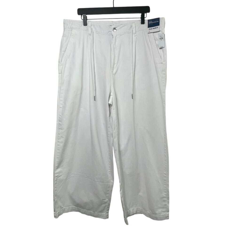 Old Navy Women’s Pants Size 16 White 100% Cotton High Rise Wide Leg Drapey NWT - Picture 3 of 8